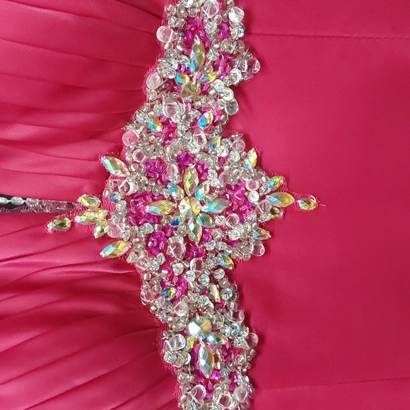 Xcite Satin Fancy Back Prom Dress 30189 Raspberry - Picture 5 of 6